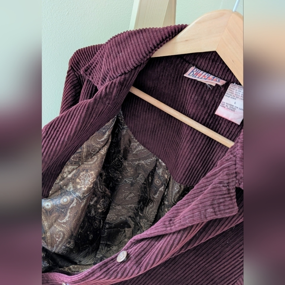 Vintage Corduroy Button Down Collared Paisley Lined Jacket In Burgundy - Picture 8 of 12